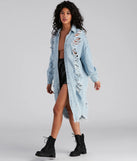 Destroyed Denim Long Line Jacket