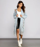 Destroyed Denim Long Line Jacket