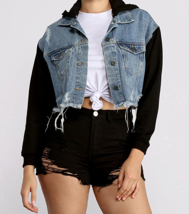 On The Road Denim Cropped Hoodie