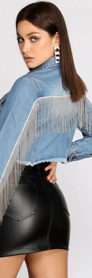 Smokin' Hot Beaded Fringe Crop Denim Jacket