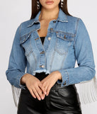 Smokin' Hot Beaded Fringe Crop Denim Jacket