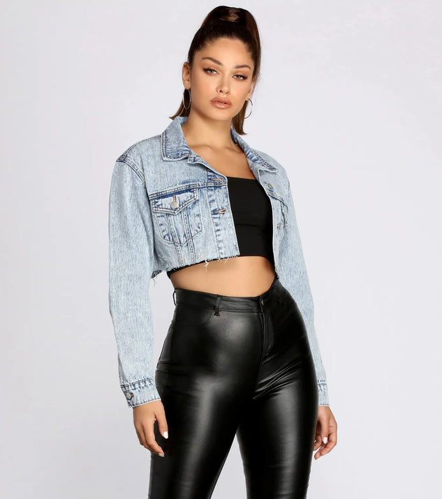 Acid wash cropped denim jacket discount