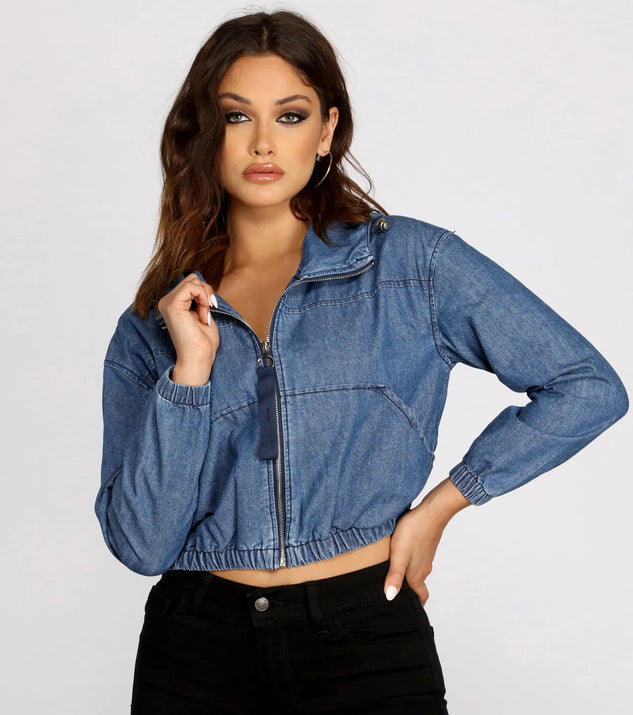 Hooded Denim Bomber Jacket