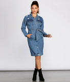 Be That Babe Belted Long Denim Jacket