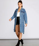Be That Babe Belted Long Denim Jacket