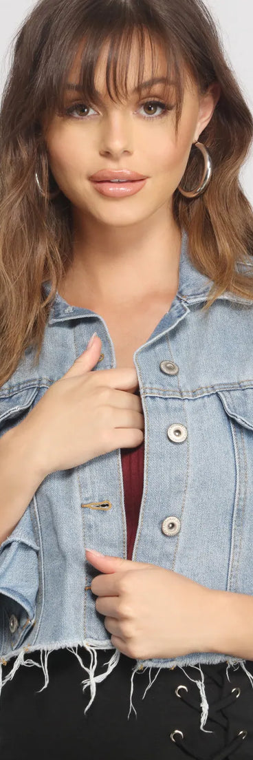 Fave Frayed Cropped Denim Jacket