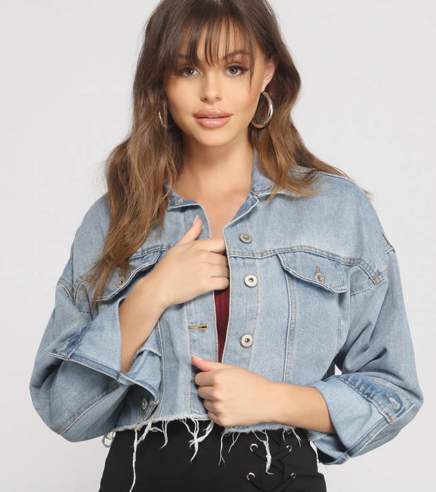 Fave Frayed Cropped Denim Jacket