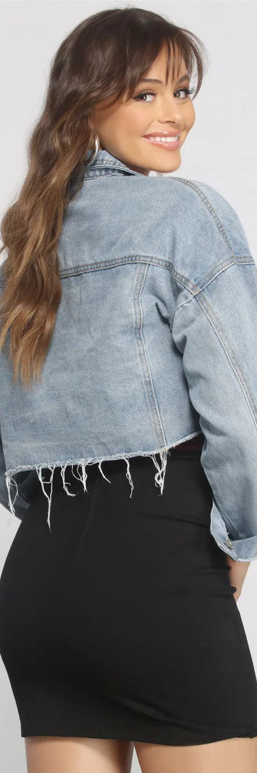 Fave Frayed Cropped Denim Jacket
