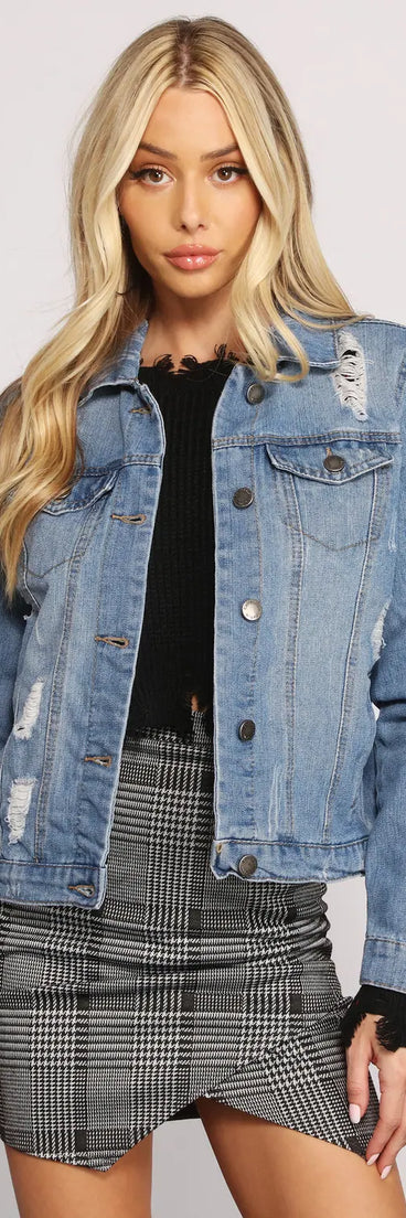 Stylish And Distressed Denim Jacket