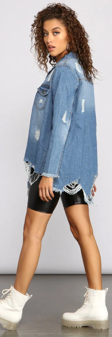 Casual Vibes Destructed Denim Shacket