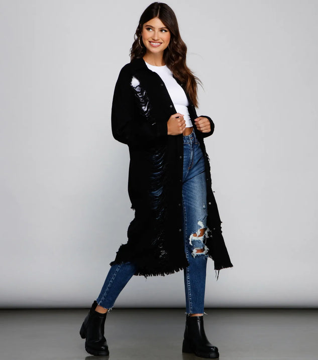 Distressed Deets Longline Denim Jacket