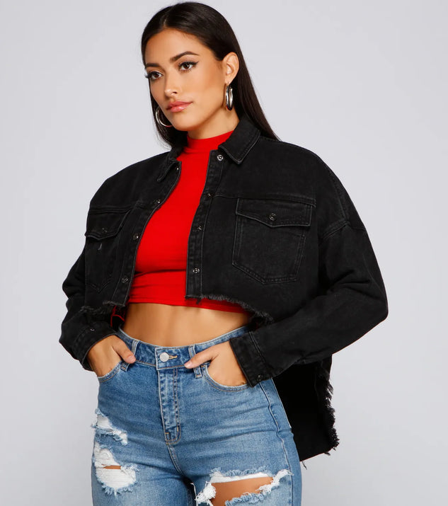 Casually Edgy High Low Cropped Denim Jacket