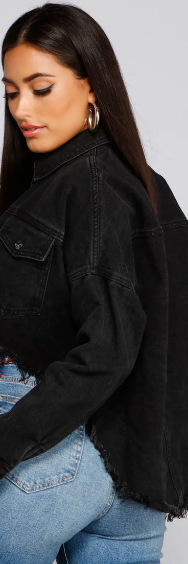 Casually Edgy High Low Cropped Denim Jacket