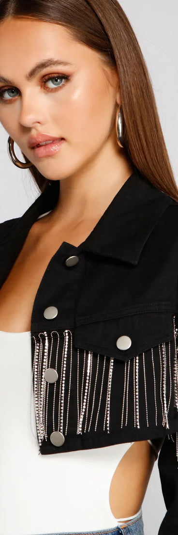 Trendy Glam Cropped Denim Jacket