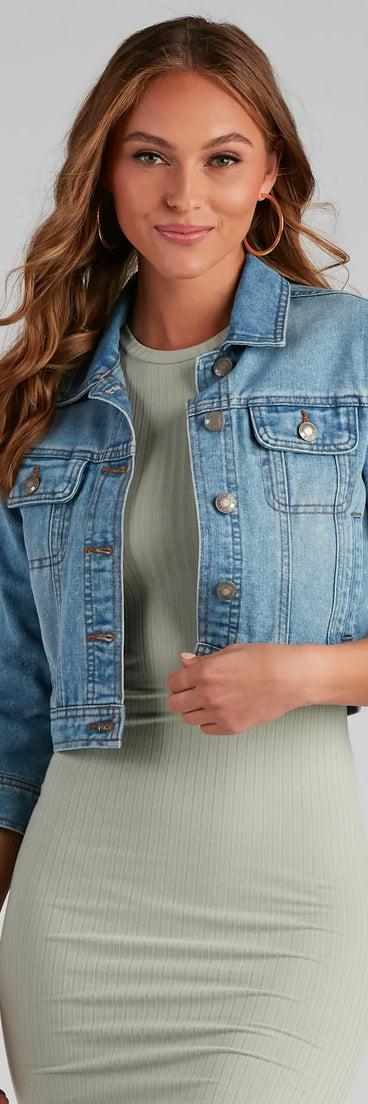 Cute And Classic Cuffed Denim Jacket