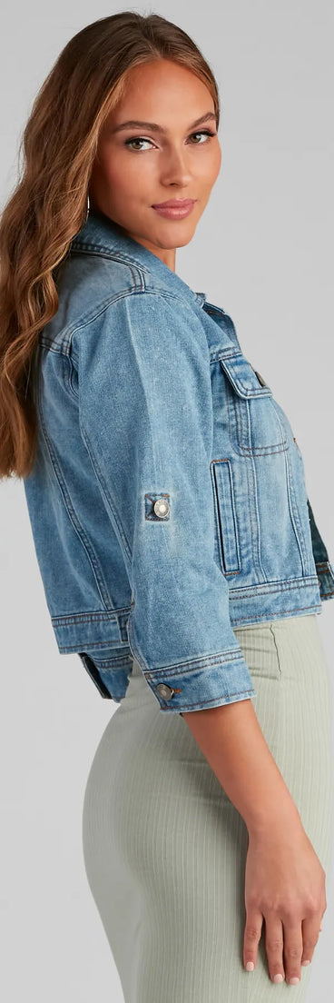 Cute And Classic Cuffed Denim Jacket