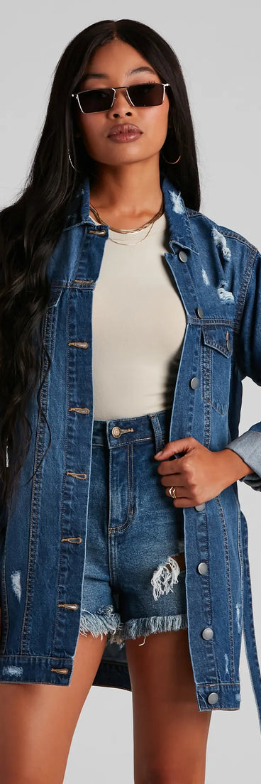 Denim Babe Belted Long Jean Jacket