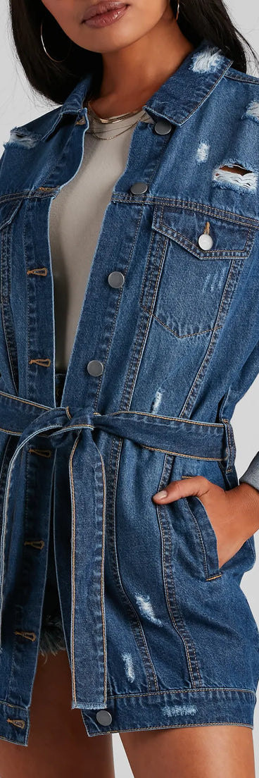 Denim Babe Belted Long Jean Jacket