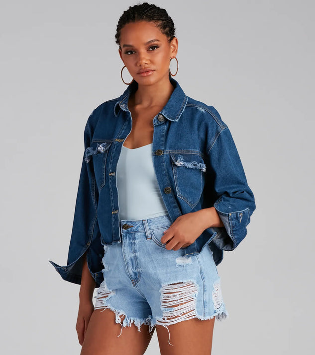 Trendy Vibes Cropped Denim Shacket