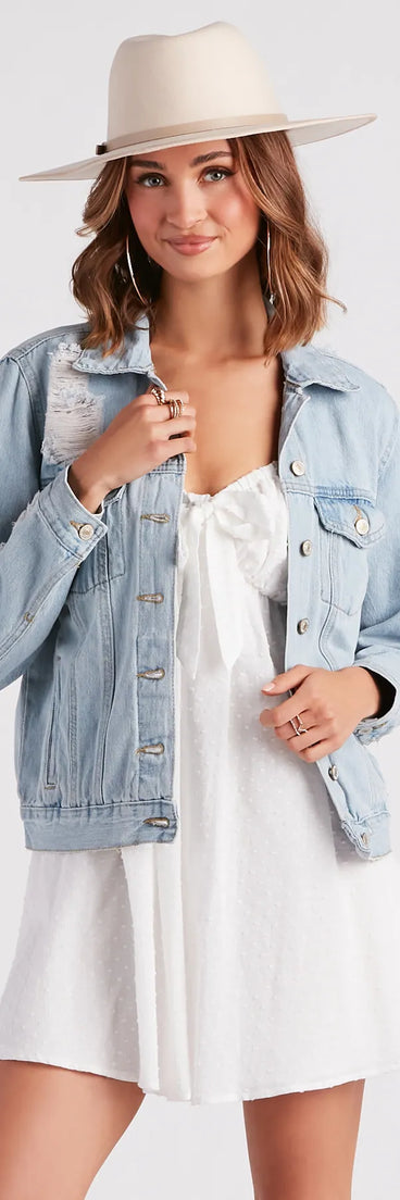 Perfectly Distressed Oversized Denim Jacket