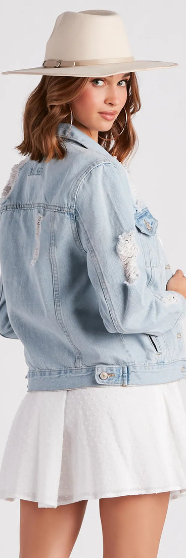 Perfectly Distressed Oversized Denim Jacket