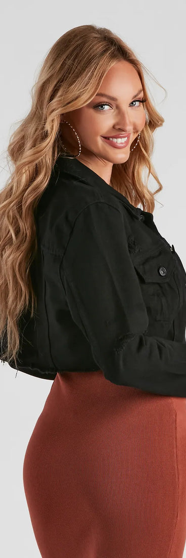 Better In Denim Frayed Crop Jacket