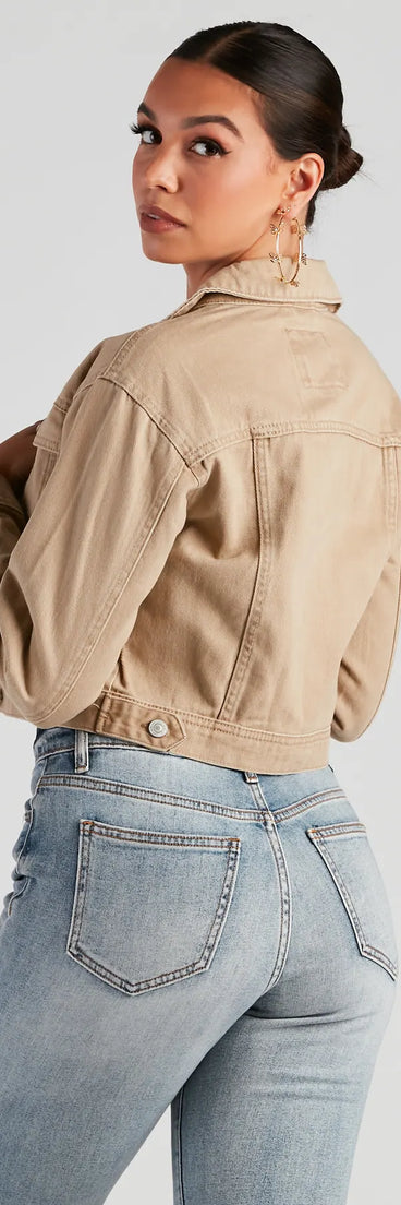 Casual Cropped Denim Trucker Jacket