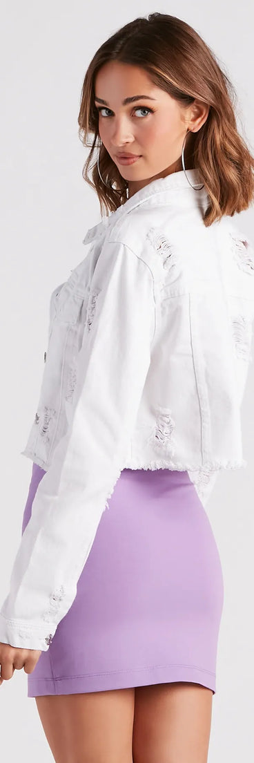 New Fave Distressed Cropped Denim Jacket