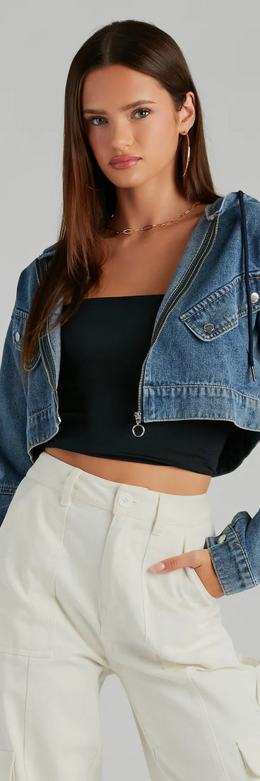 Laid Back Cool Denim Crop Hoodie