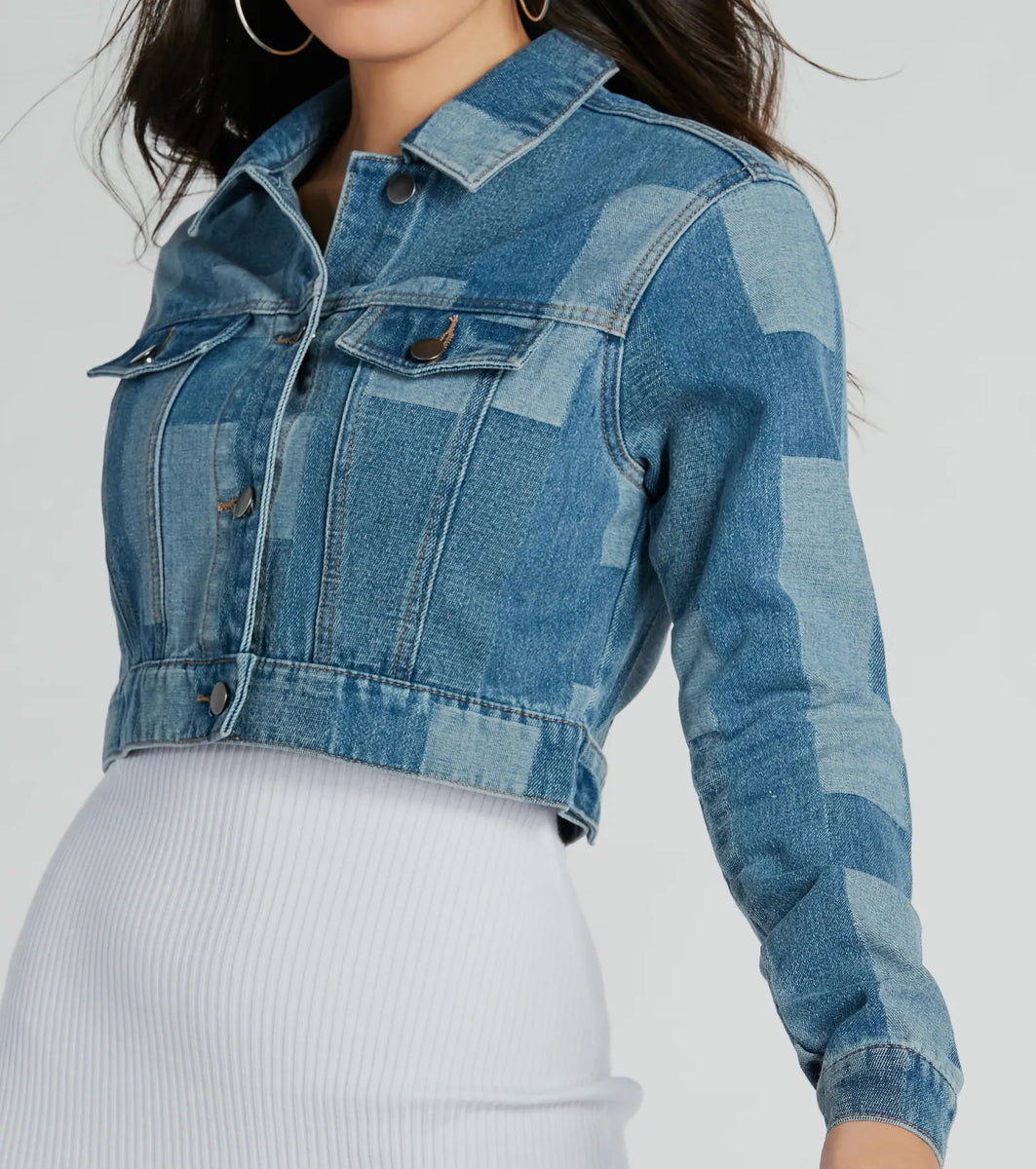 Art Of Patchwork Crop Denim Jacket & Windsor