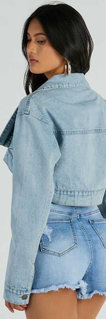 Layer on laid-back style with the Trendsetting Girlie Long Sleeve Denim Shrug Jacket in light blue, a jean jacket perfect for casual looks with a cool-girl twist.