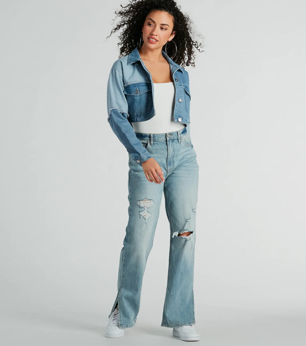 Trendsetter Denim Patchwork Cropped Jean Jacket & Windsor