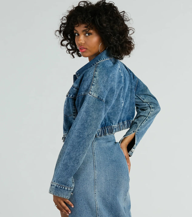 jsaierl Women's Crop Denim Jackets Oversize Long Sleeve