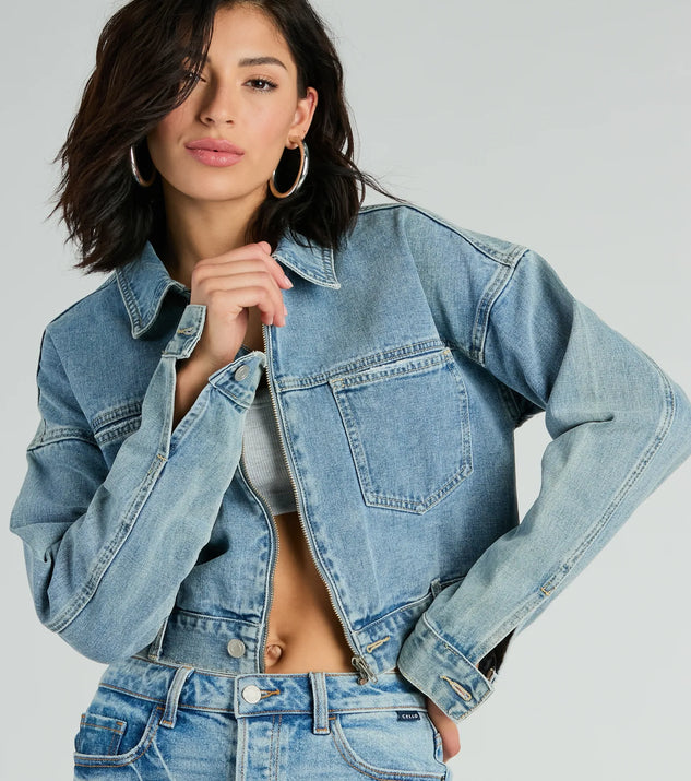 【2plan】Joy button mohair crop jacket Good Vibes Zip-Up Crop Trucker Denim Jacket | Windsor