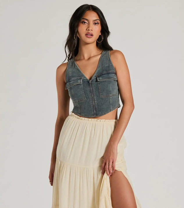 Definite Icon Zip Up Pocket Denim Vest | Windsor