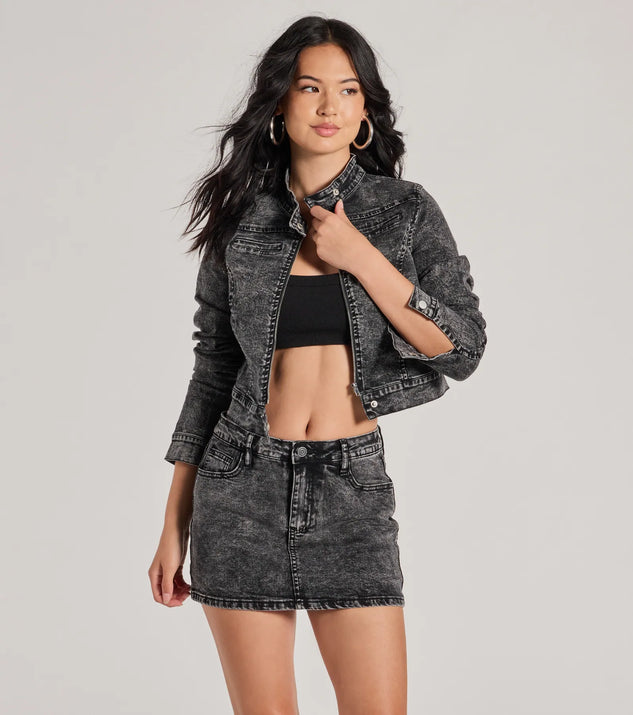 Edgy Arrival Moto Acid Wash Denim Jacket | Windsor Edgy Arrival Moto Acid Wash Denim Jacket | Windsor