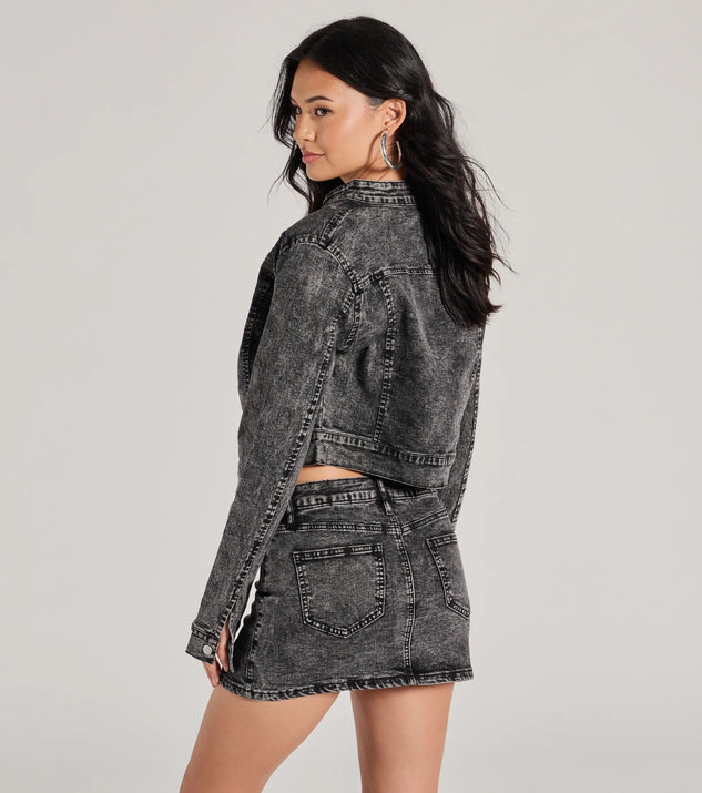 Edgy Arrival Moto Acid Wash Denim Jacket | Windsor