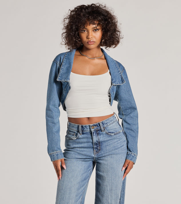 Trendsetting Girlie Long Sleeve Denim Shrug Jacket