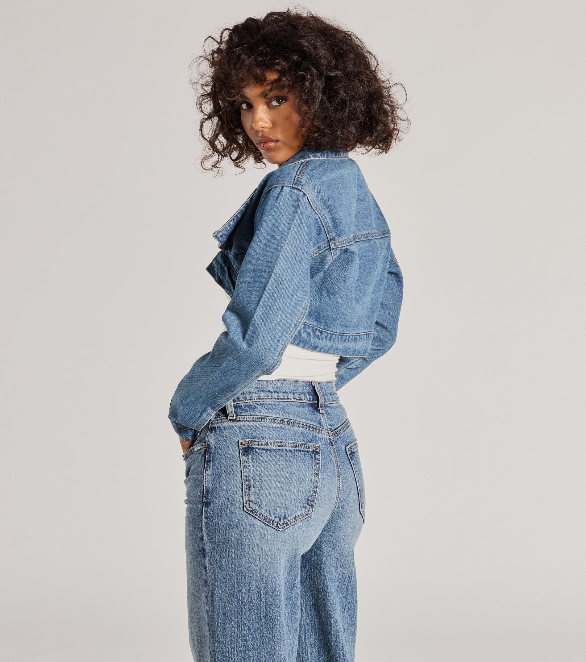 Trendsetting Girlie Long Sleeve Denim Shrug Jacket | Windsor