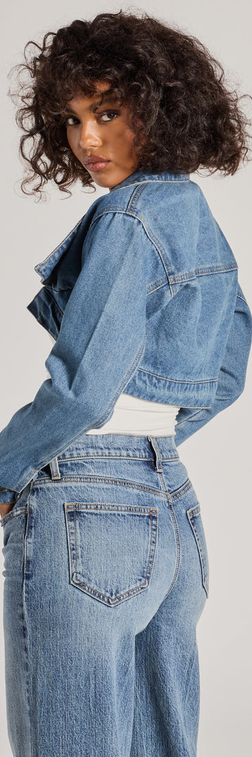 Trendsetting Girlie Long Sleeve Denim Shrug Jacket