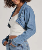 Upgrade your style game for 2025 with the Trendsetting Girlie Long Sleeve Denim Shrug Jacket in denim, perfect for any fashion-forward wardrobe.