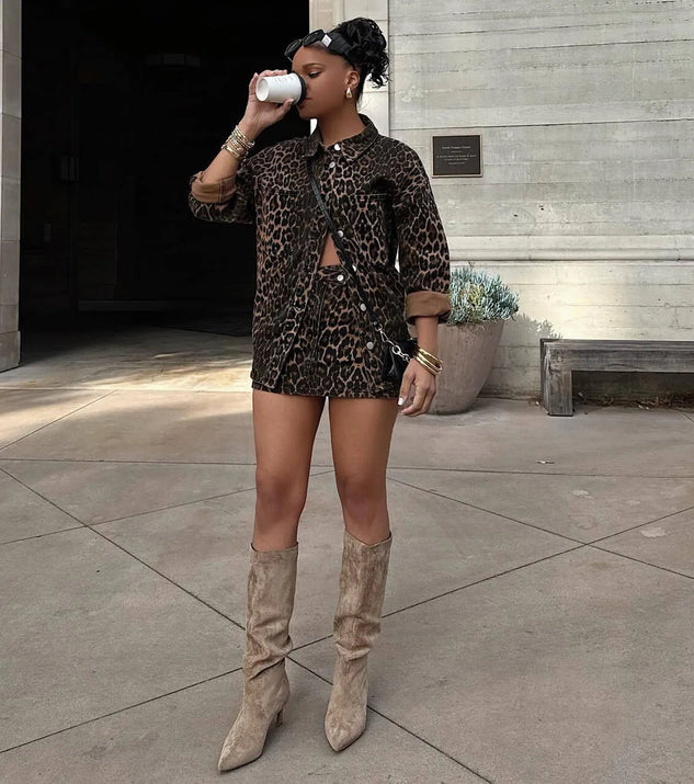 Feeling Fierce Leopard Print Denim Shacket | Windsor