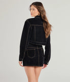 Serve effortless style and scroll-stopping energy in the Contemporary Chic Cropped Flocked Denim Jacket, part of a black matching clothing set that does the work for you with bold, polished vibes from top to bottom.