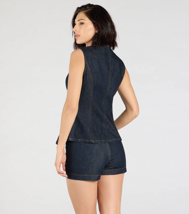 Exceptional Poise Sleeveless Button Denim Vest