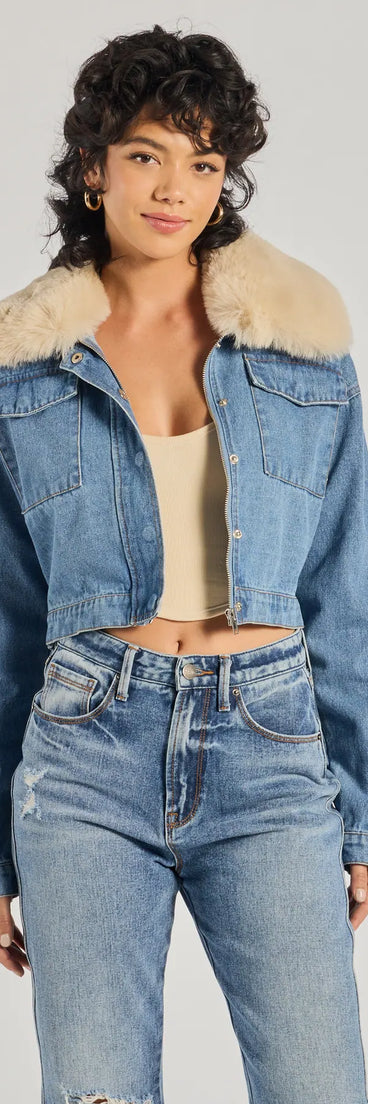 Casual Trendsetter Faux Fur Denim Trucker Jacket