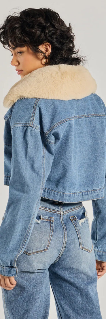 Casual Trendsetter Faux Fur Denim Trucker Jacket