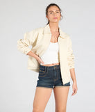 Stay on-trend this season with the Keeping It Cool Oversized Denim Bomber Jacket in beige, a must-have for creating stylish and effortless spring outfits for women.
