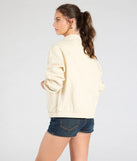 Stay on-trend this season with the Keeping It Cool Oversized Denim Bomber Jacket in beige, a must-have for creating stylish and effortless spring outfits for women.