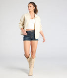 Stay on-trend this season with the Keeping It Cool Oversized Denim Bomber Jacket in beige, a must-have for creating stylish and effortless spring outfits for women.