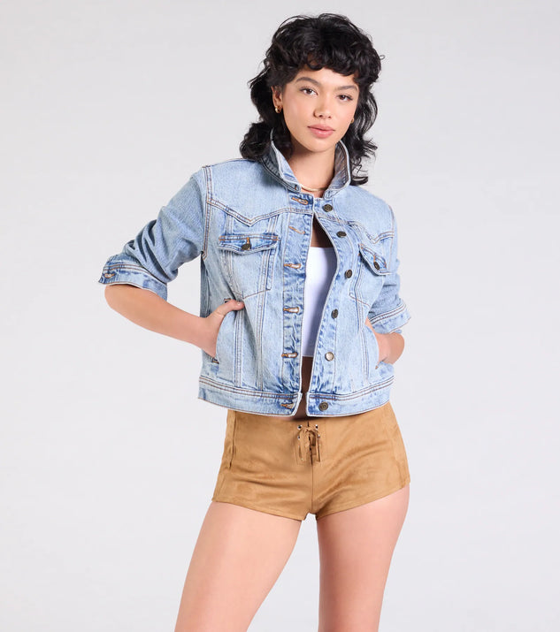 The Country Flair Western Denim Jacket in denim blue brings edge and energy to your vibe, ready to elevate any festival look or concert outfit.